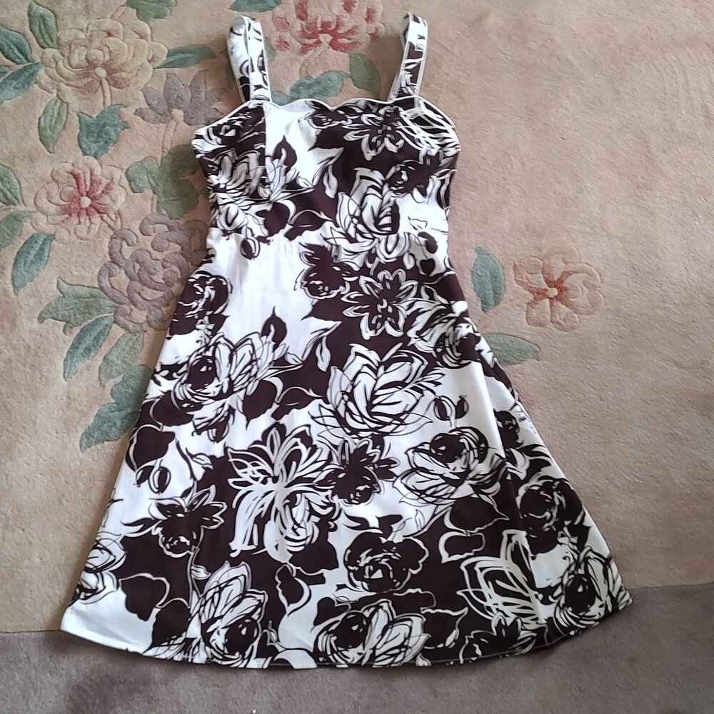 Madison Leigh Brown & White Cotton Floral Sun Dress 8P
